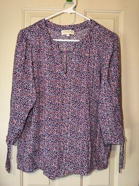 Catherine Rowley  Navy & Pink Floral Split-Neck Tunic